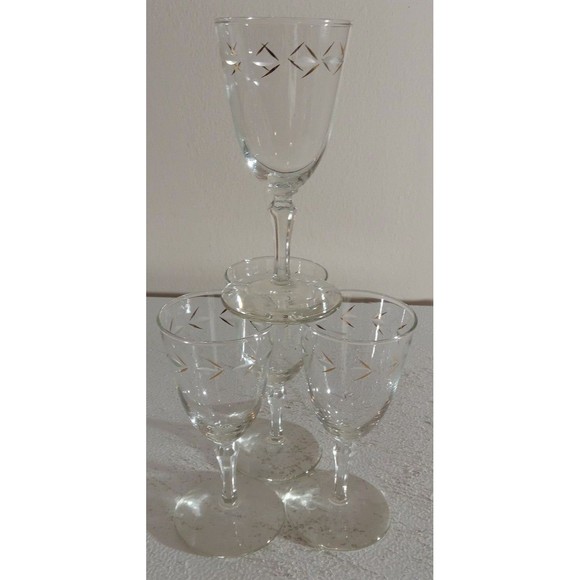 Vintage LIBBEY Candlelight Etched Stemmed Wine Glasses Set Of 4